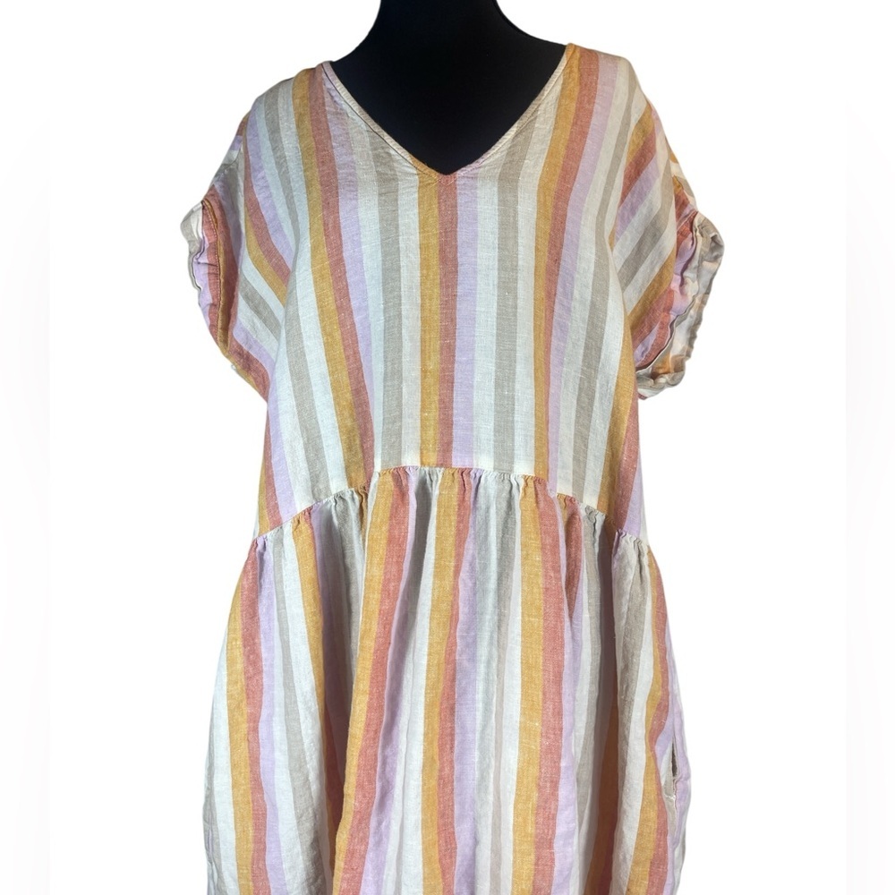 Lou & Grey for LOFT 100% Linen Pastel Striped Midi Dress Size L - Picture 2 of 9